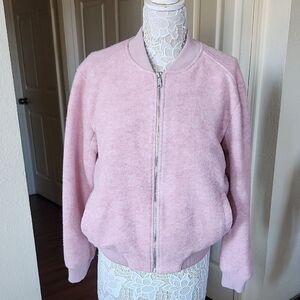 Old Navy Wooly Baby Pink Varsity Bomber Jacket Retro‎ Y2K Barbiecore Size L